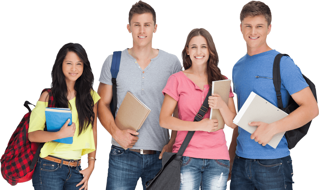 Diverse Students Carrying Notebooks Smiling Confidently Transparent Background