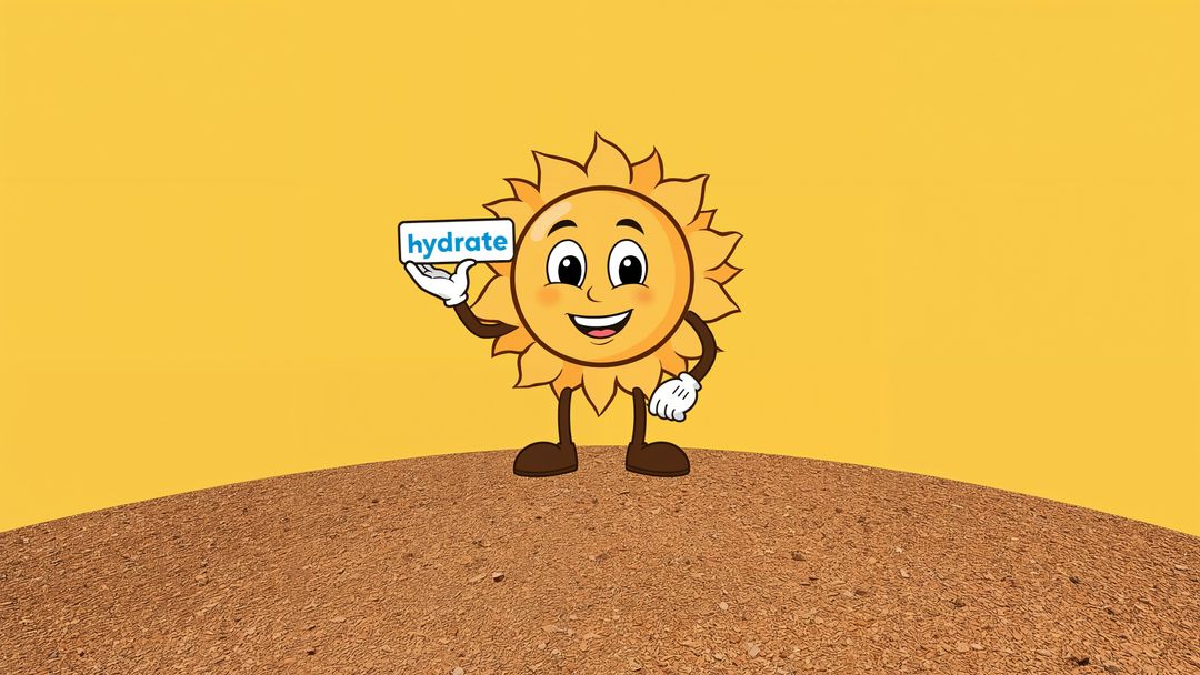 Sun Character Advocating Hydration on Cracked Earth