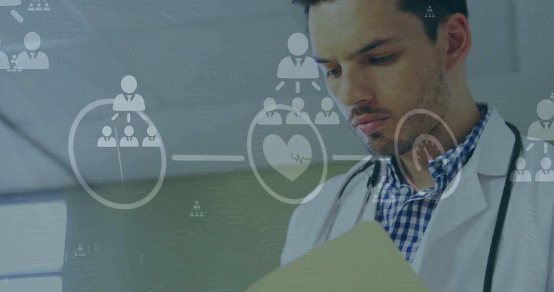 Caucasian Doctor Engaged with Digital Interface in Healthcare