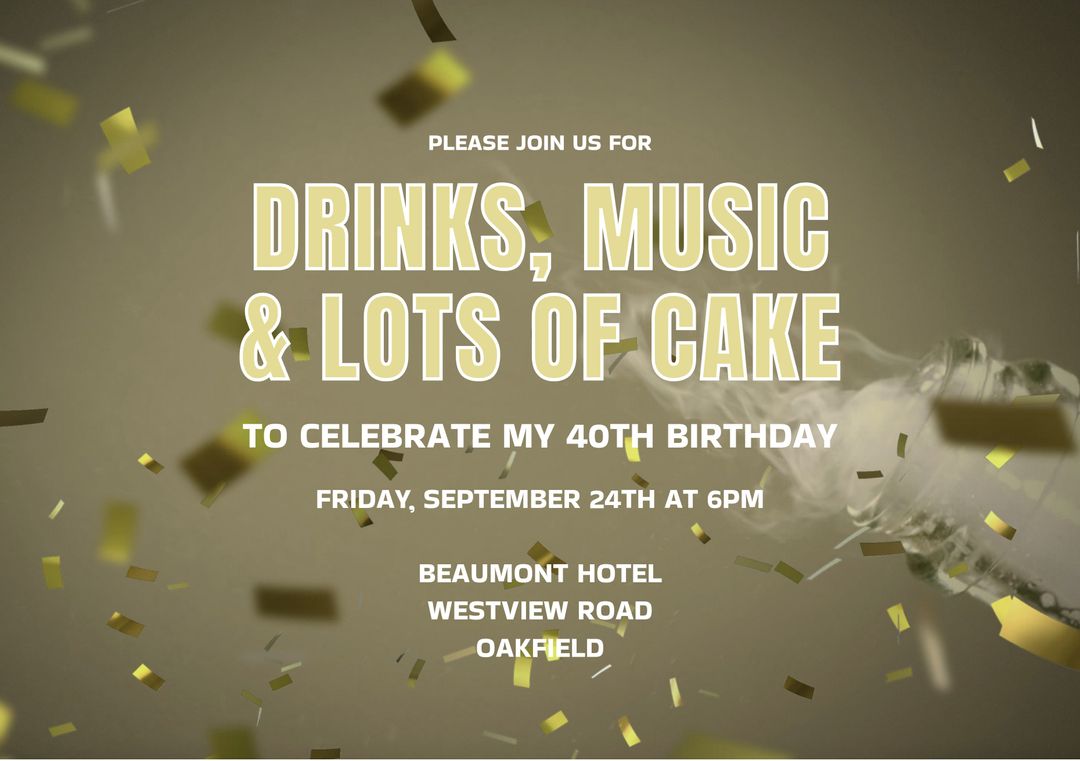Festive 40th Birthday Invitation with Champagne and Confetti - Download Free Stock Templates Pikwizard.com