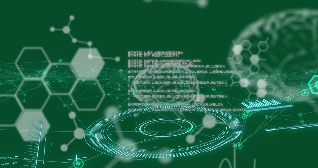 Futuristic Digital Interface with Brain Scan and Data Elements