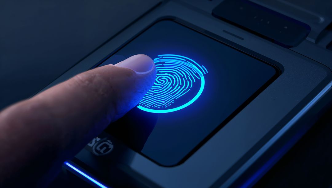Pressing Fingerprint Sensor on Metal Device with Blue LED Ring for Secure Biometric Access