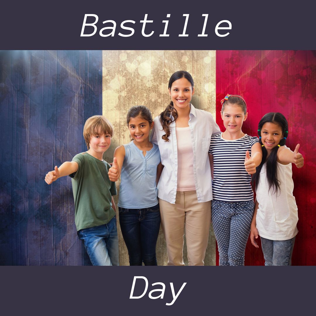 Diverse Group Celebrates Bastille Day with Joyful Gestures