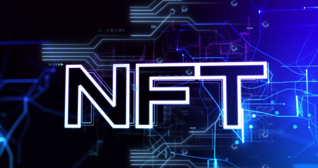 Futuristic Digital NFT Concept with Neon Circuitry Background