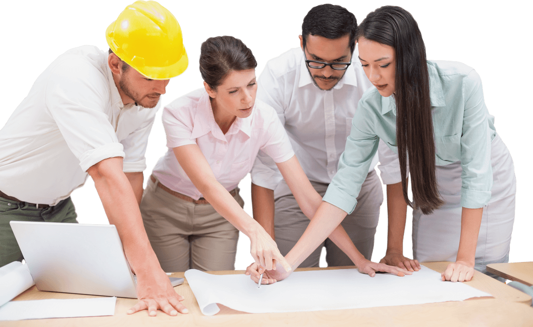 Transparent Collaboration: Architects Reviewing Blueprints