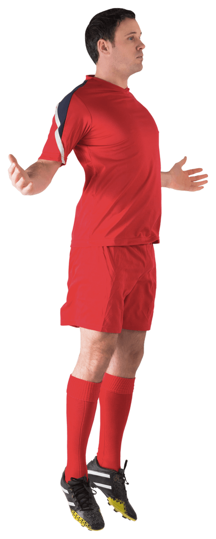 Transparent Football Player in Red Uniform Jumping Mid-Air