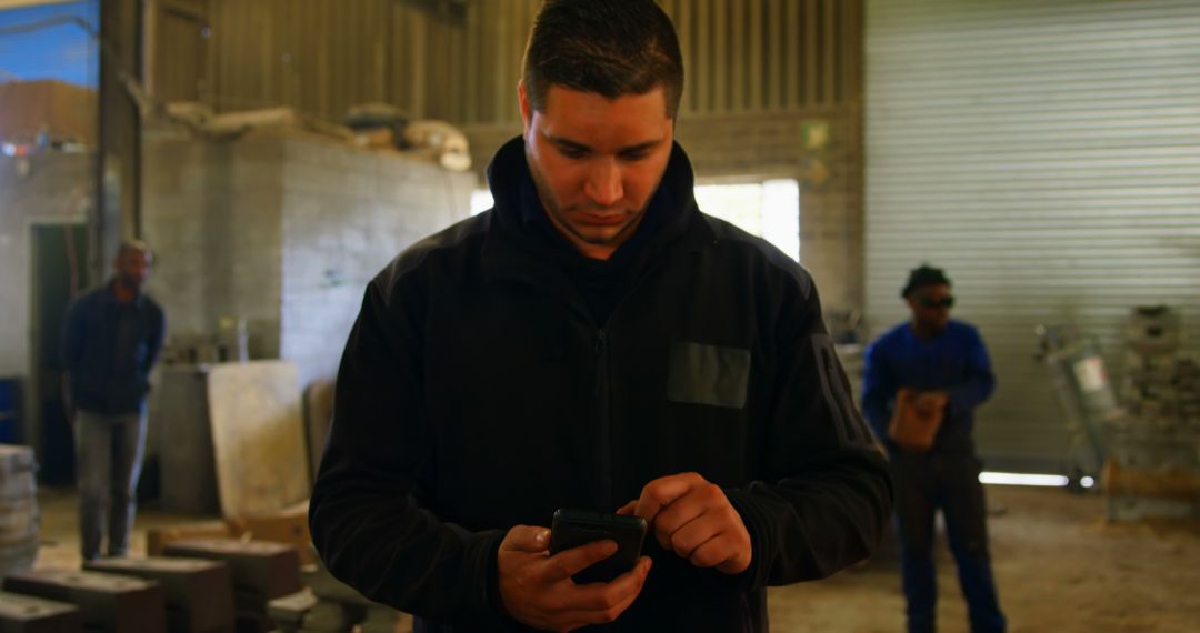 Factory Worker Using Smartphone in Industrial Setting - Free Images, Stock Photos and Pictures on Pikwizard.com