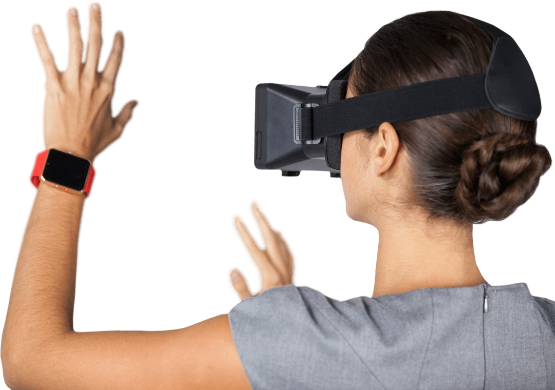 Transparent View of Woman Using VR Glasses With Interactive Gestures