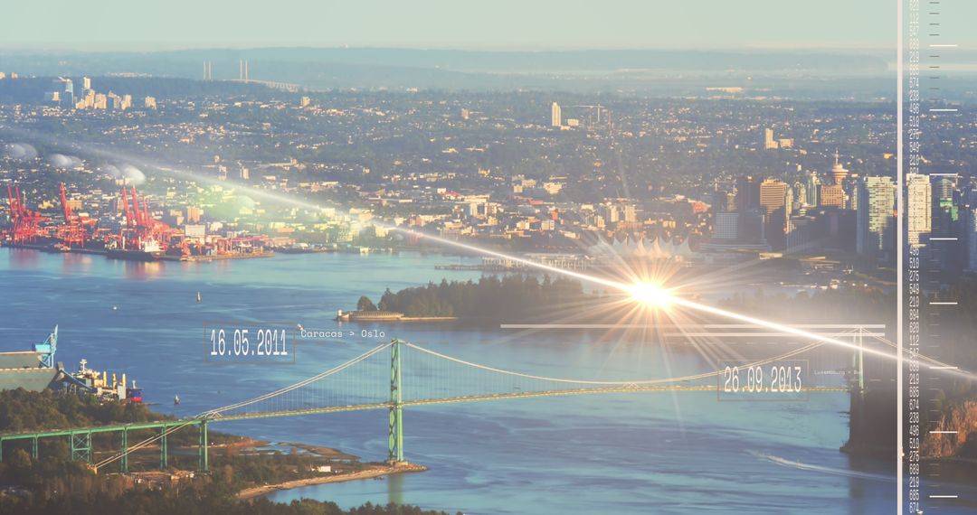 Futuristic Data Overlays on Cityscape Horizon