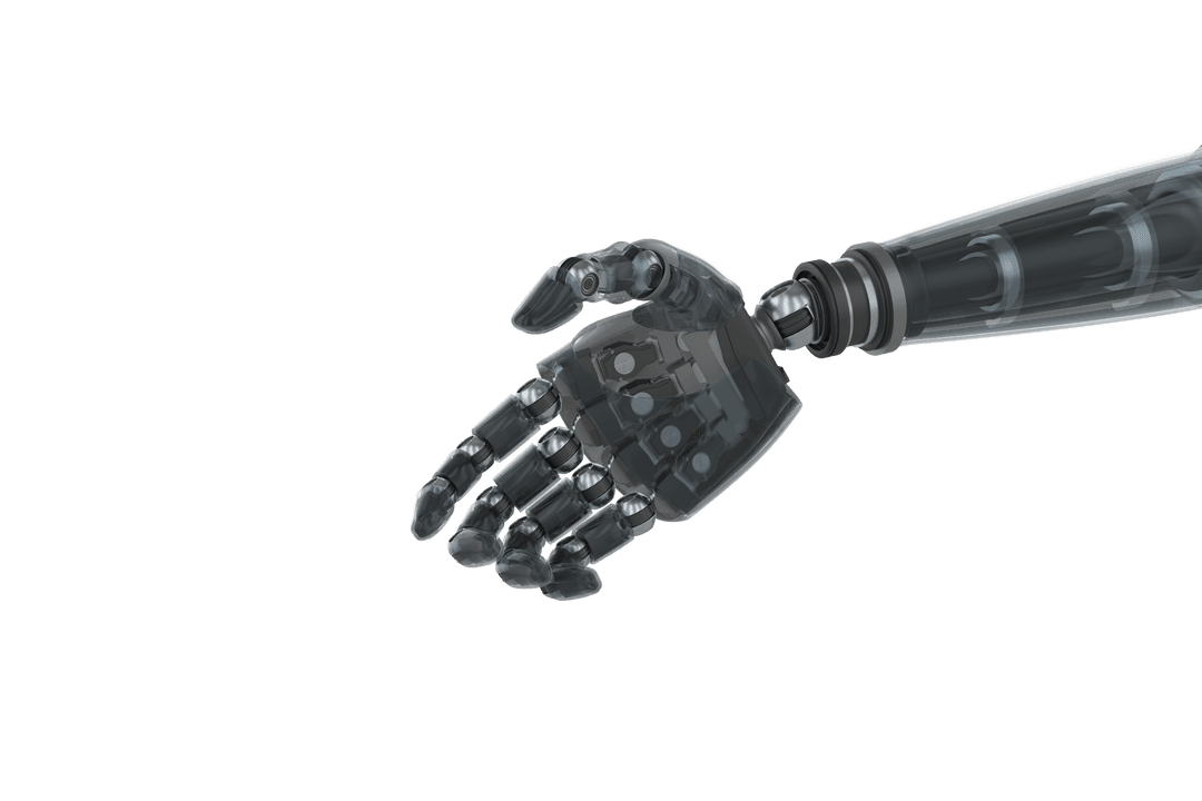 Transparent Robotic Hand Black Metal Design Isolated Background