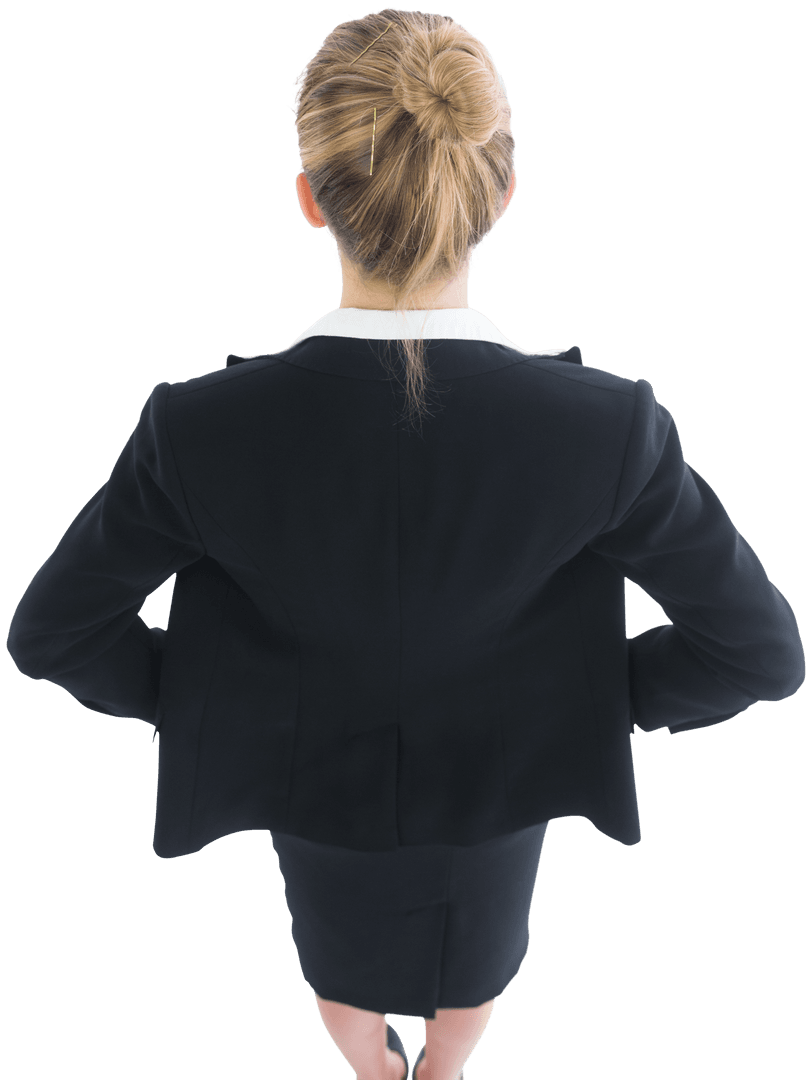 Confident Transparent Businesswoman with Hands on Hips in Suit