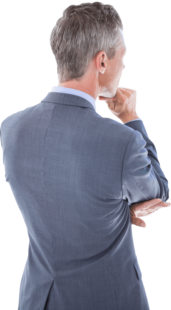 Senior Businessman Thinking Pose on Transparent Background