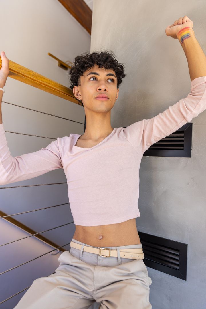 Fashionable Expression with Rainbow Wrist Paint in Modern Interior