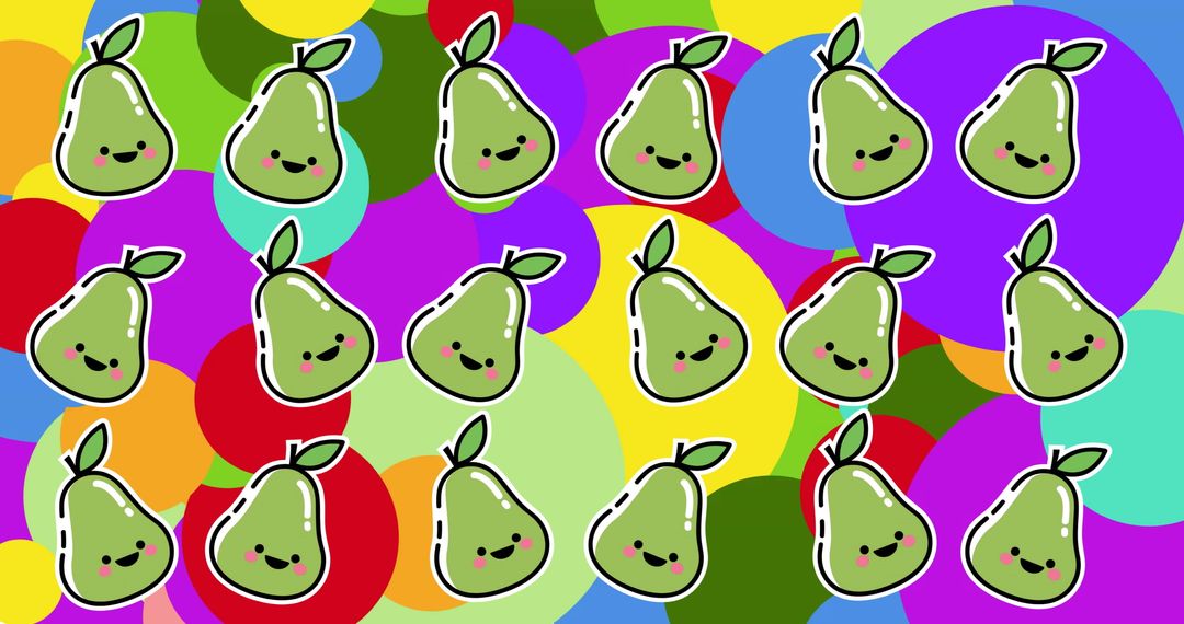 Playful Smiling Pears Over Colorful Background Pattern