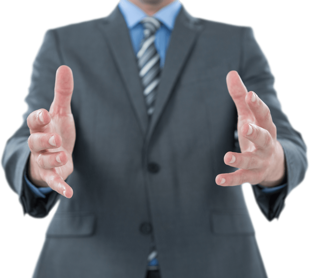 Transparent Businessman Reaching Out with Open Hands