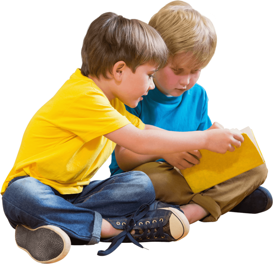 Children Engaged in Reading with Transparent Background