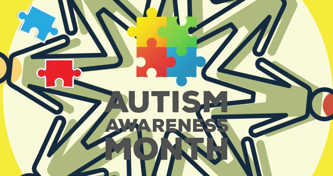 Autism Awareness Month Concept with Puzzle and Figures