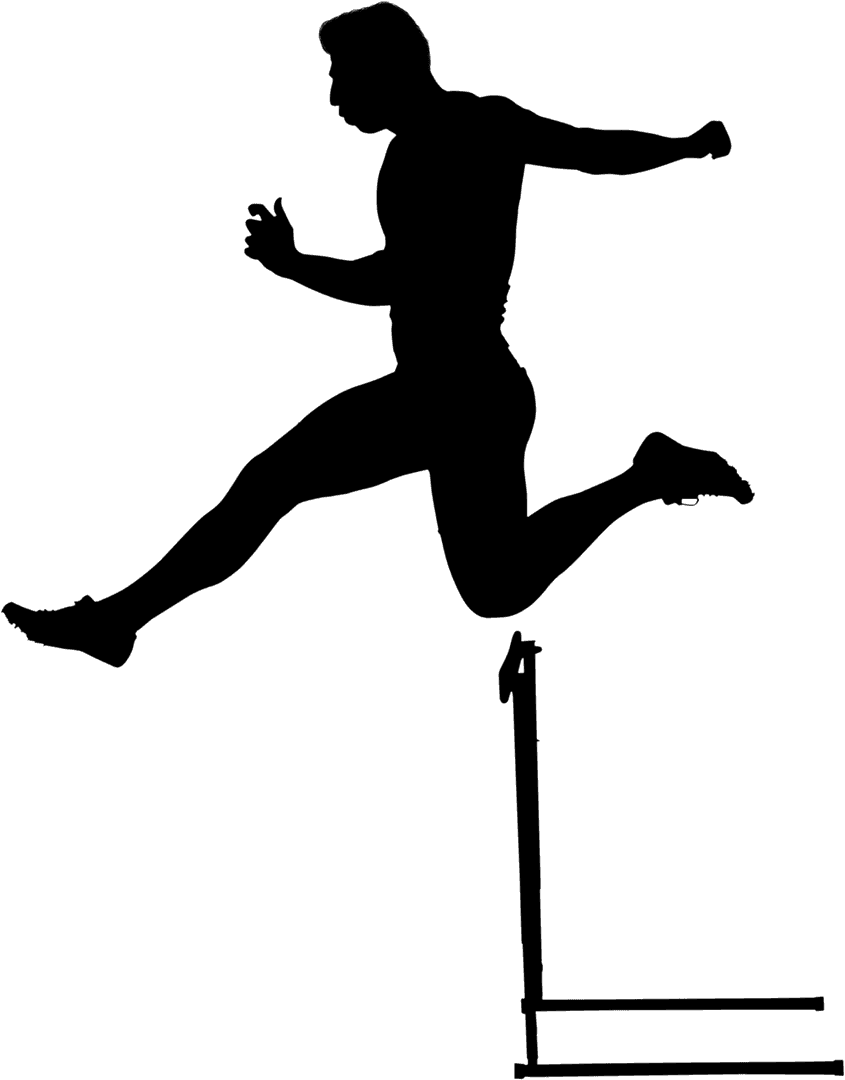 Silhouette of Man Hurdling with Transparent Background