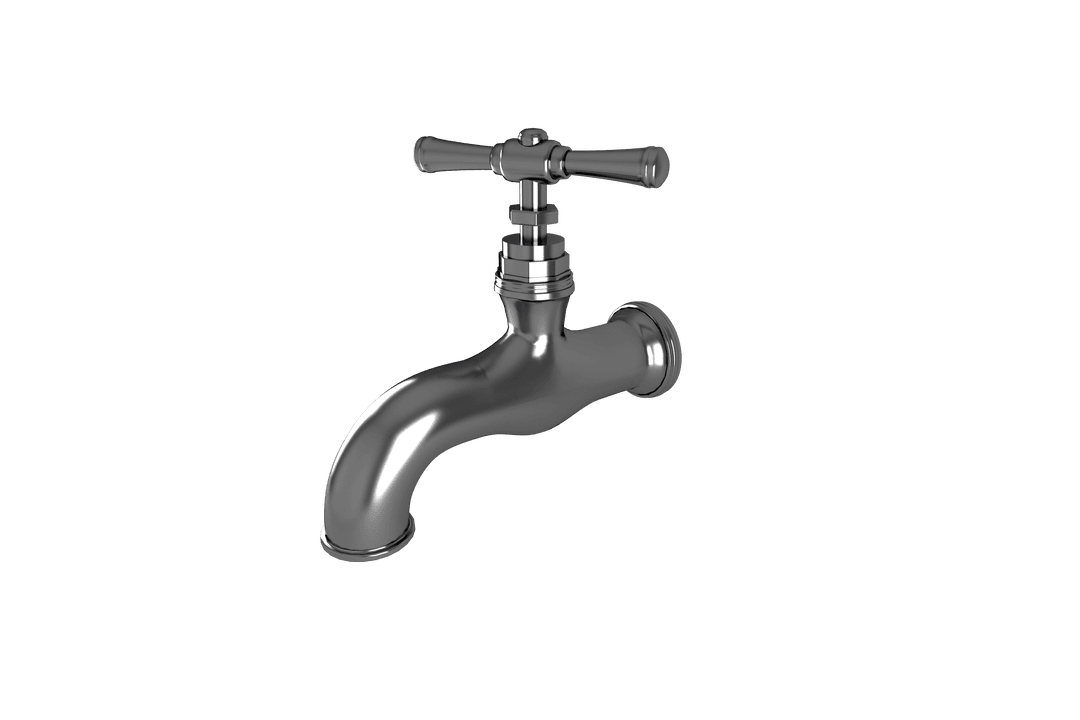 Silver Chrome Tap Illustration on Transparent Background
