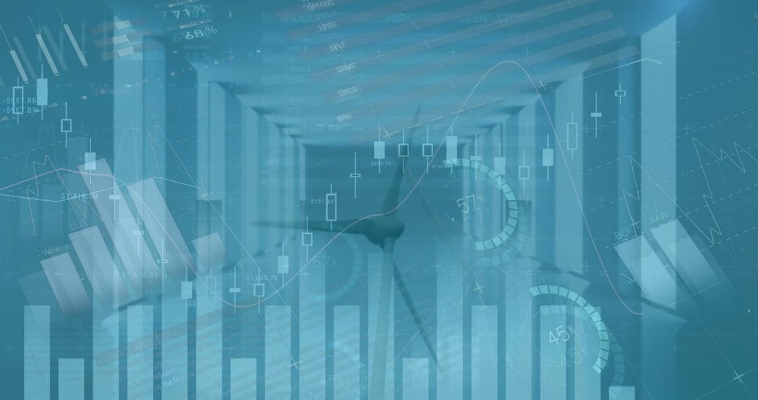 Digital Financial Graphs Overlay on Snowy Landscape