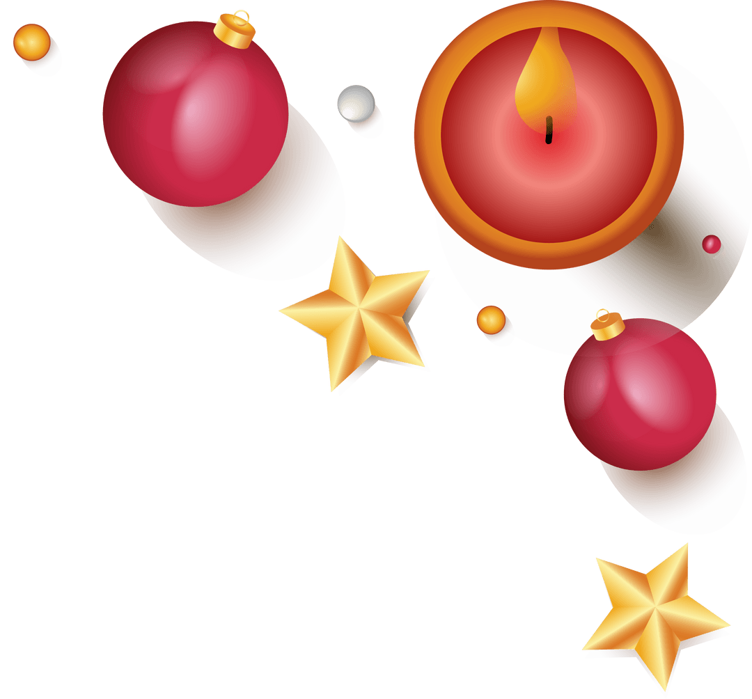 Transparent Holiday Composition with Baubles and Candle