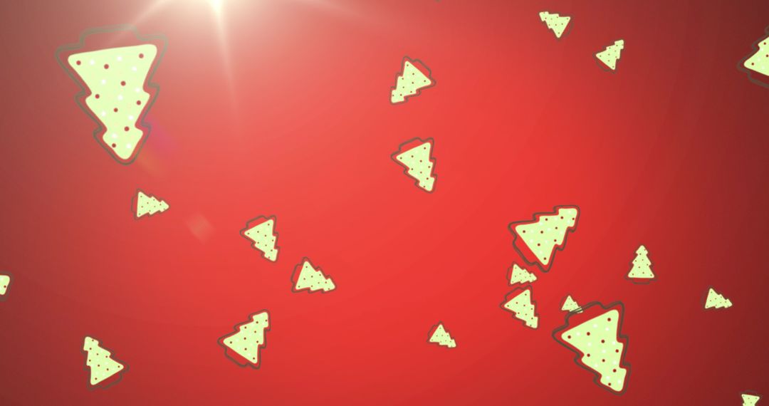 Festive Falling Christmas Trees on Red Background