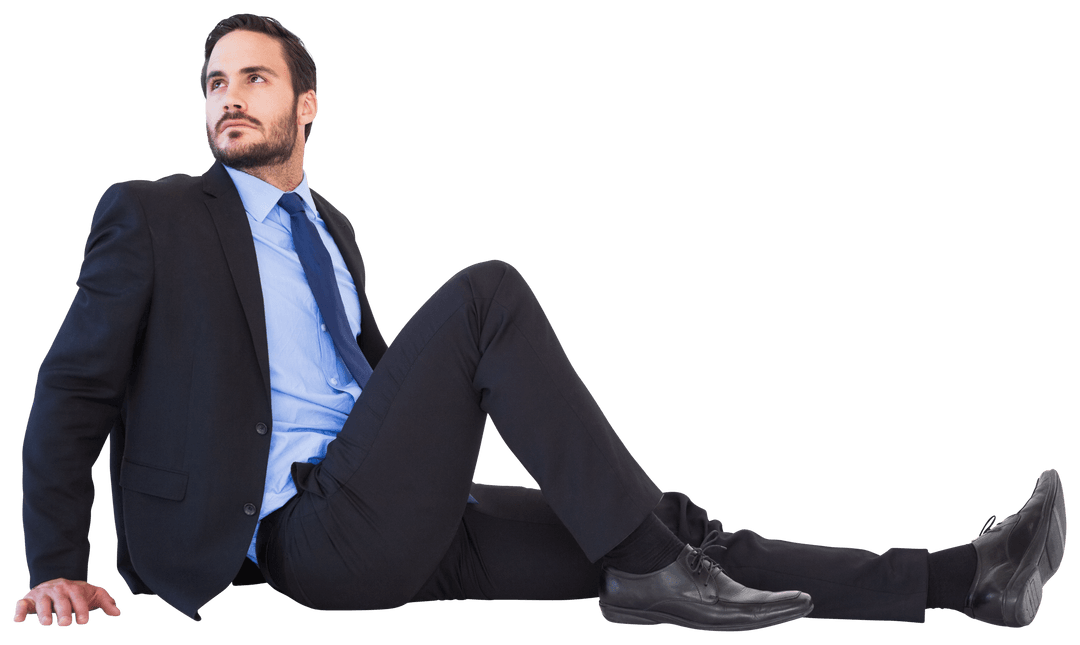 Transparent Businessman Sitting Casually in Formal Attire