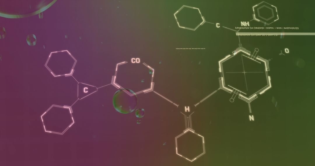 Abstract Chemical Formulas on Bubbling Green Background