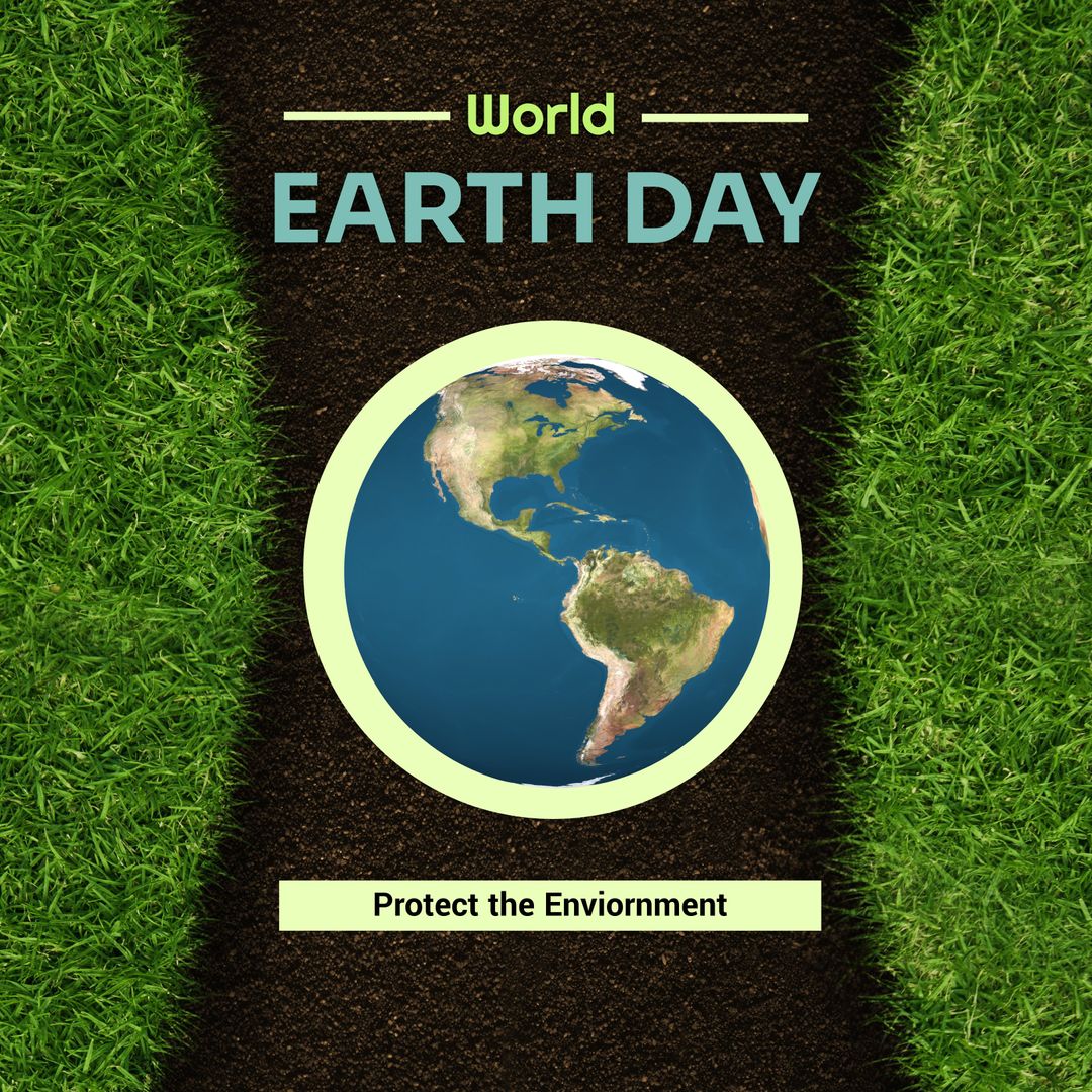 World Earth Day Globe with Green Grass Border