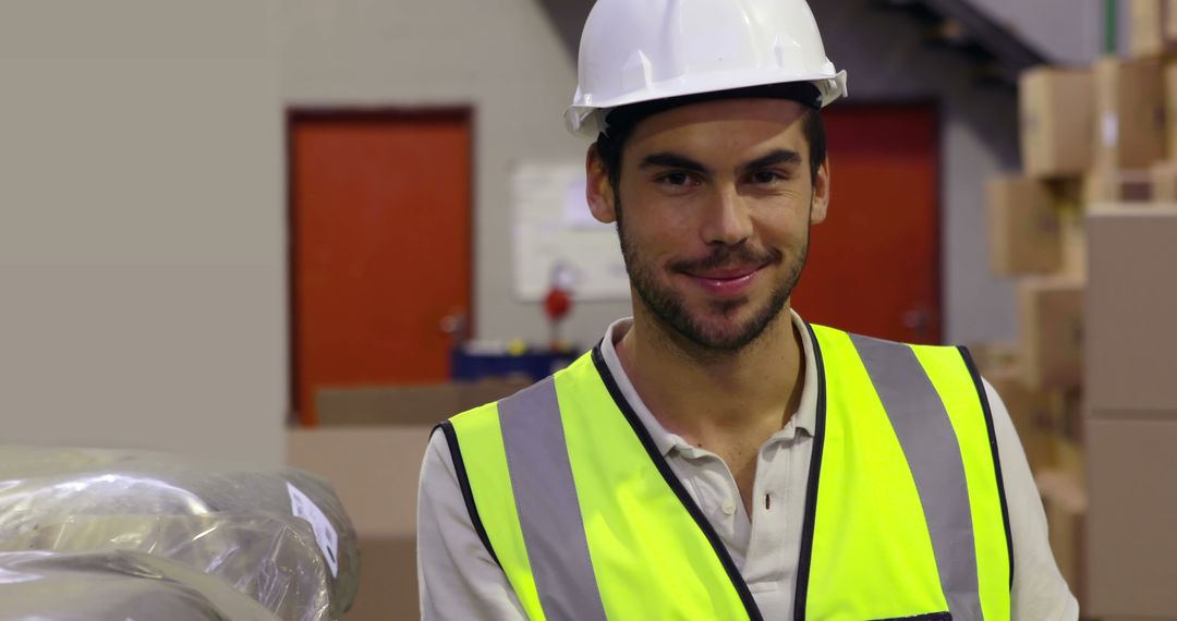 Smiling Warehouse Worker Wearing Safety Gear - Free Images, Stock Photos and Pictures on Pikwizard.com