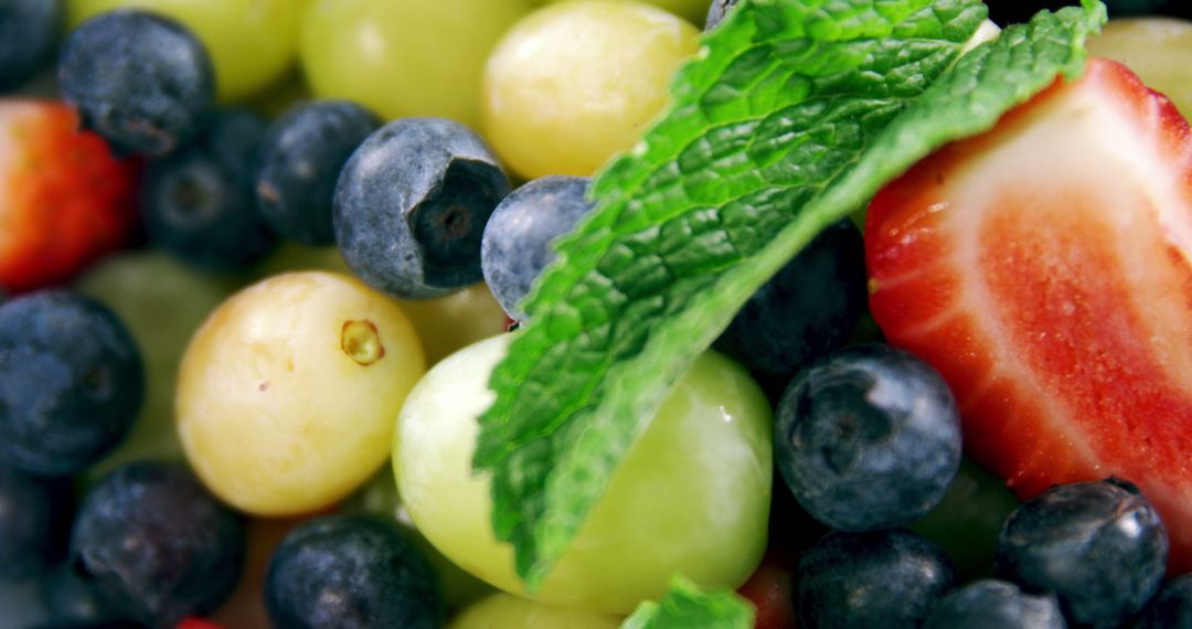 Close-Up of Fresh Mixed Berries and Fruits with Mint Leaves - Free Images, Stock Photos and Pictures on Pikwizard.com