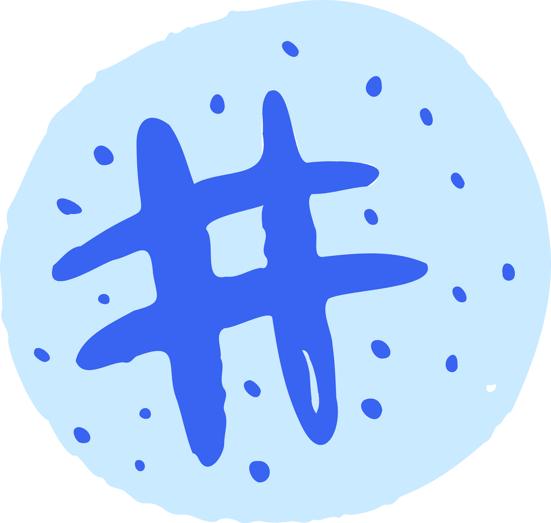 Stylized Blue Hand-drawn Hashtag on Dotted Circle Transparent Background