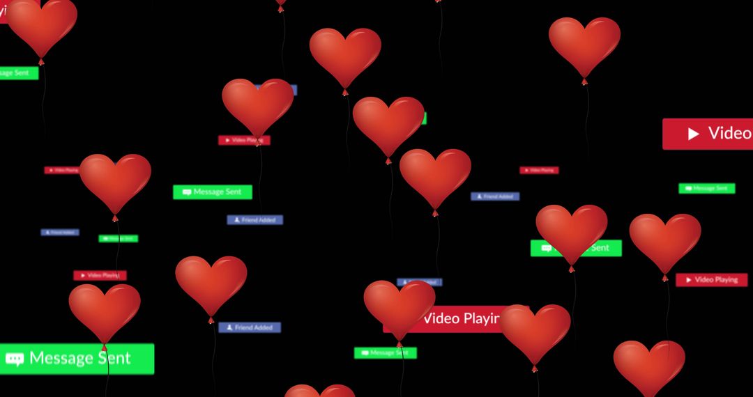 Heart Balloons Floating Among Social Media Notifications