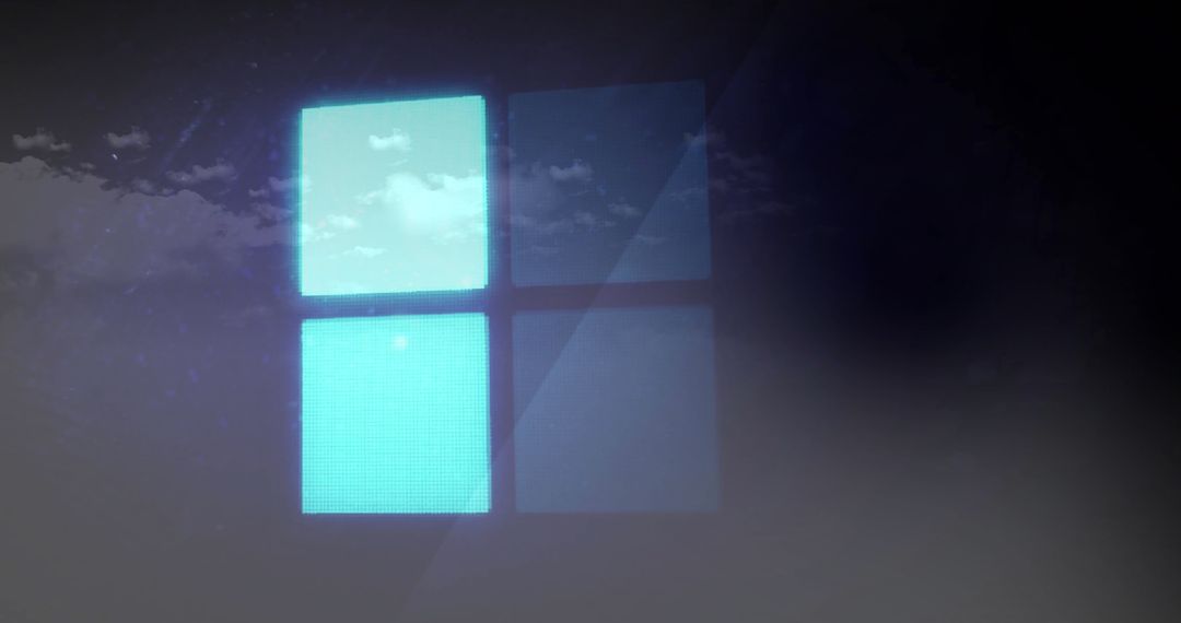 Glowing Blue Squares with Digital Cloudy Sky Backdrop