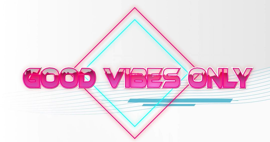 Retro Neon Good Vibes Only 3D Pink Text with Cyan Diamond and Teal Lines Synthwave Poster