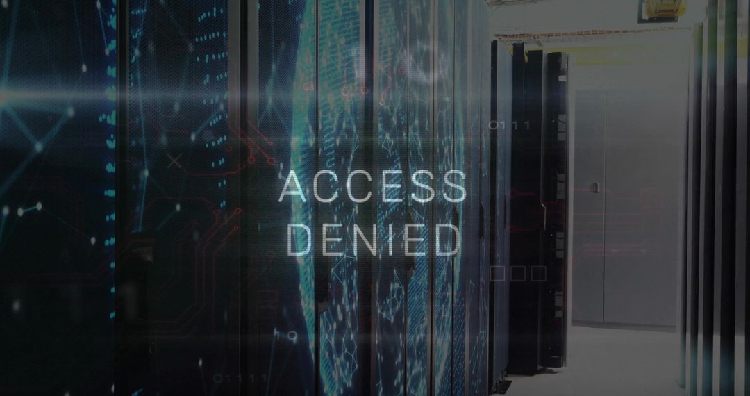 Access Denied in Neon-Lit Data Center: Cyber Security Threat