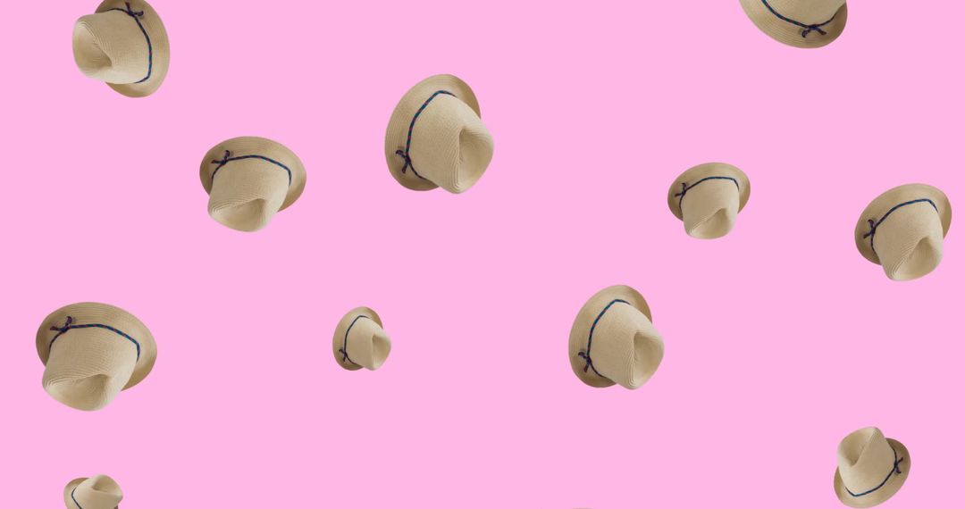 Seamless Straw Hat Pattern on Vibrant Pink Background