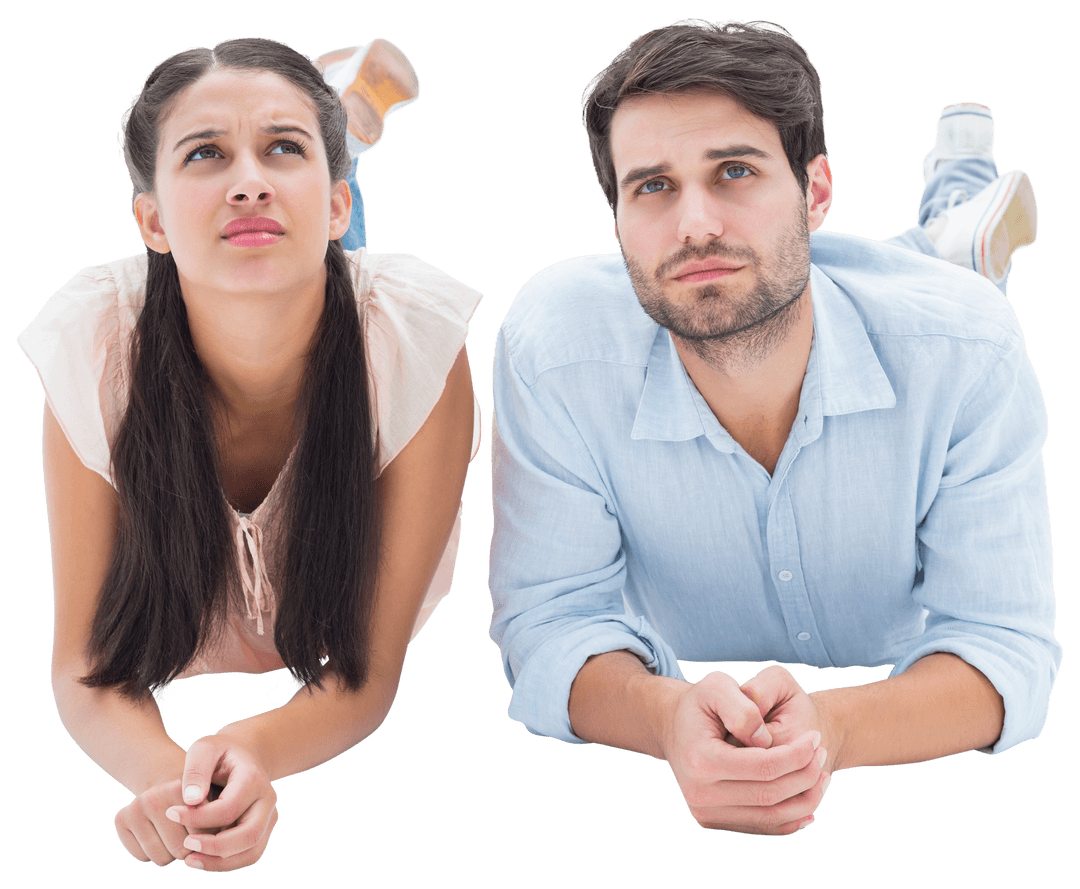 Attractive Young Couple Lying Down Transparent Background