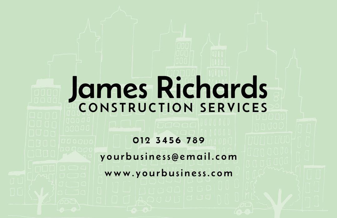 Elegant Construction Services Business Card with Cityscape Background - Download Free Stock Templates Pikwizard.com