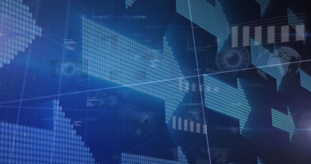 Abstract Digital Data Flow with Arrows and Grid Patterns