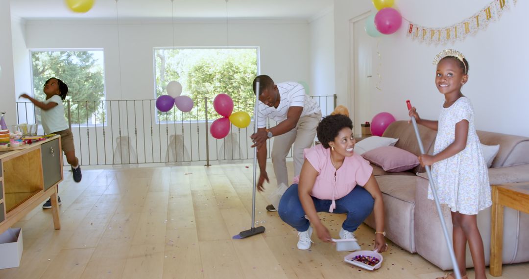 Family Cleaning Up After Party with Joy and Teamwork