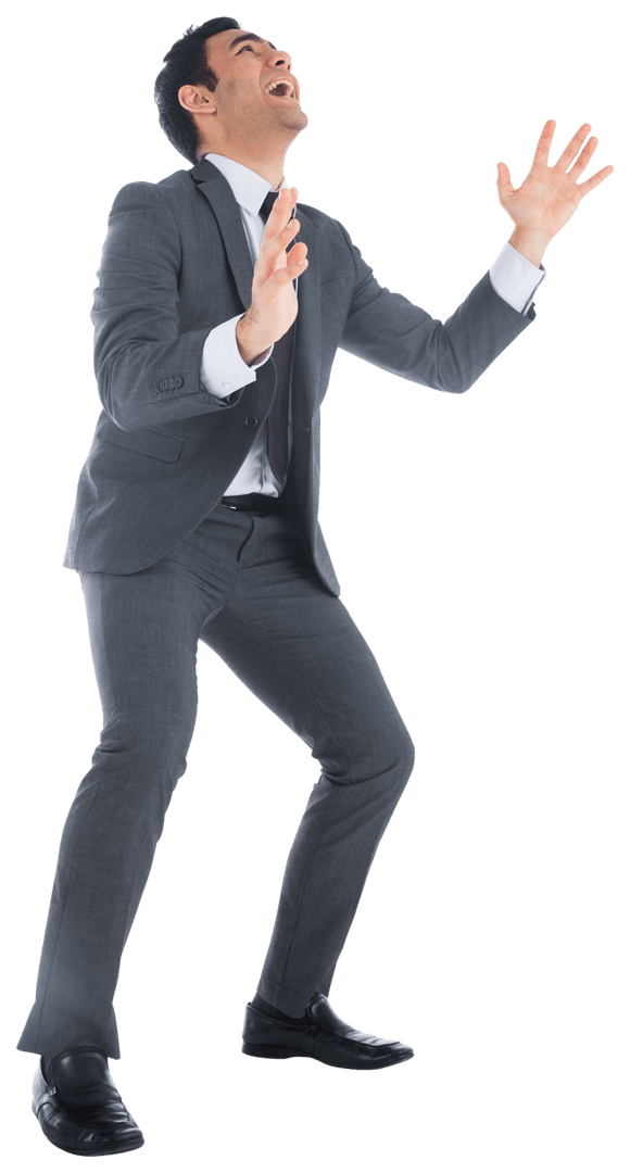 Triumphant Biracial Businessman Celebrating Transparent Background