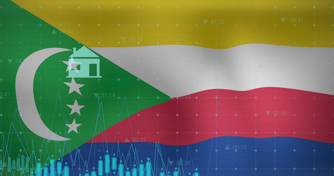 Digital Data Interface Overlaying Comorian National Flag