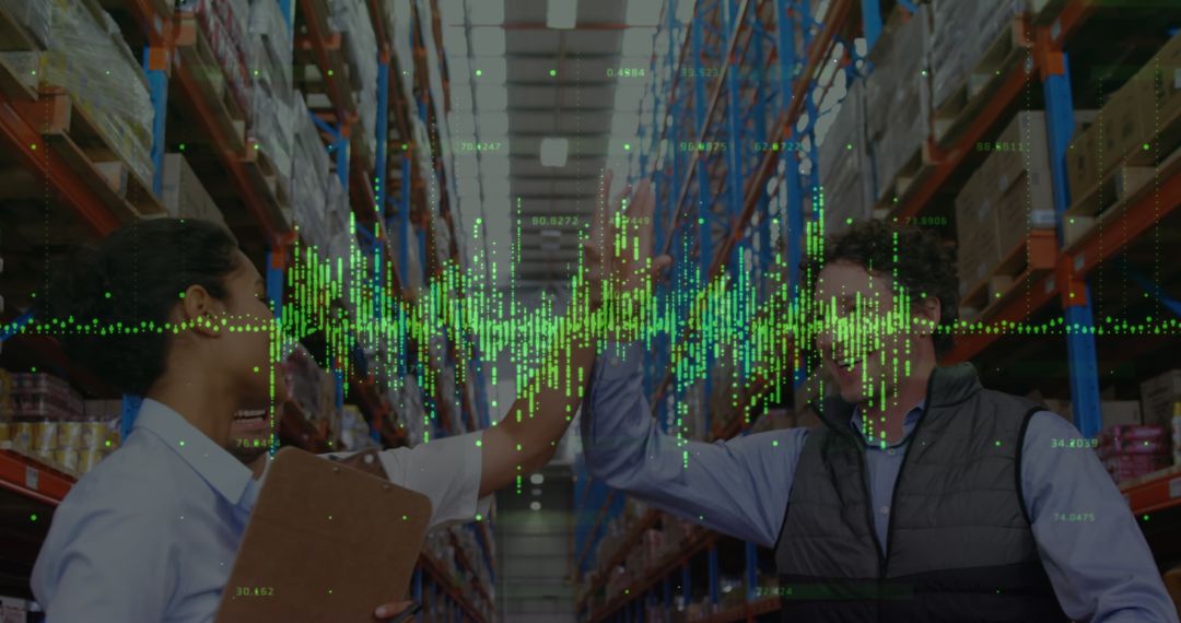 Warehouse Workers Analyzing Real-Time Financial Data