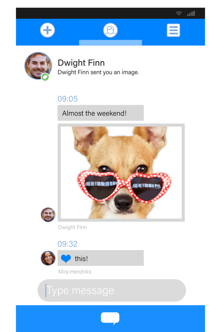 Transparent Social Media Chat Interface with Dog Illustration