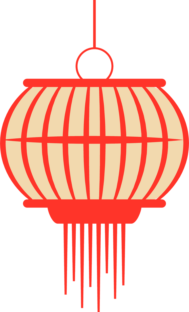 Red Asian Lantern with Tassels on Transparent Background