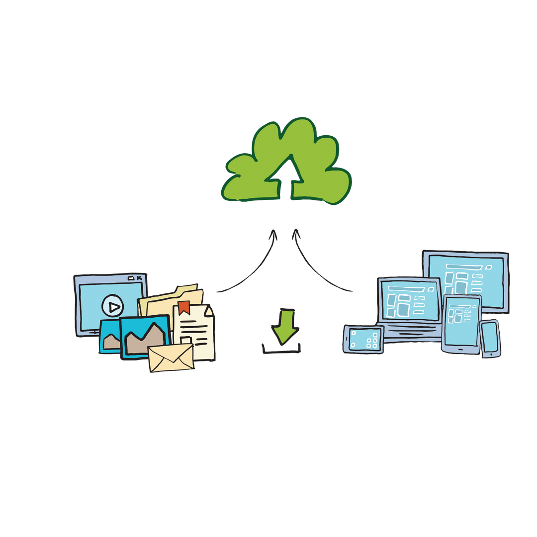 Cloud Computing Concept: Digital Devices and Documents on Transparent Background