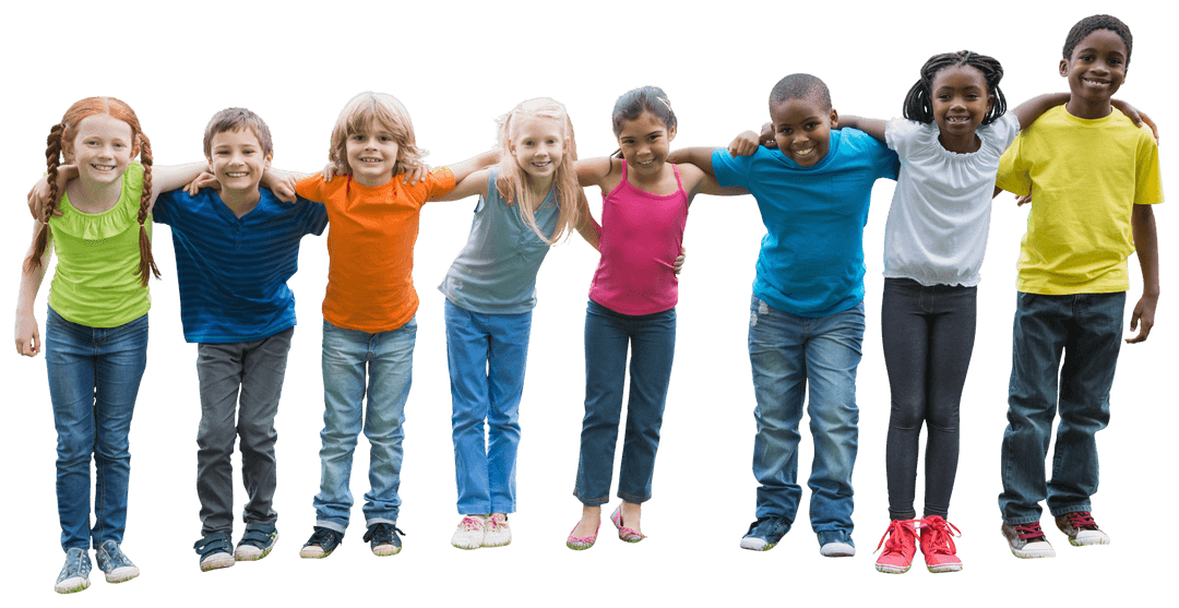 Happy Diverse Children Embracing with Transparent Background