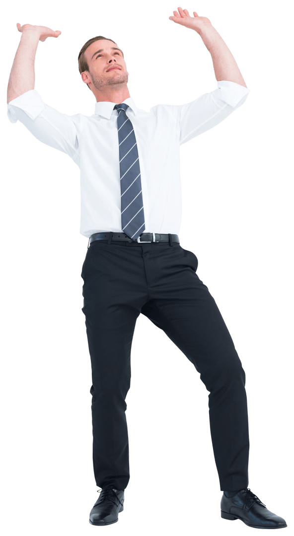 Businessman Pushing Invisible Barrier on Transparent Background