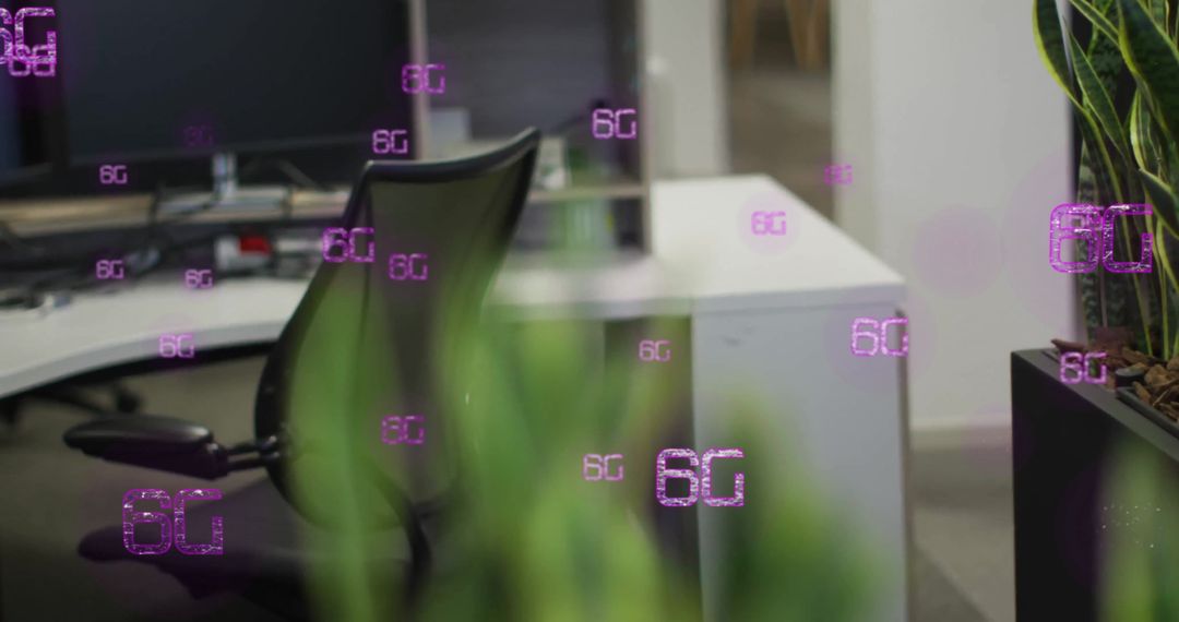 6G Text Overlay on Modern Office Workspace with Technology Devices